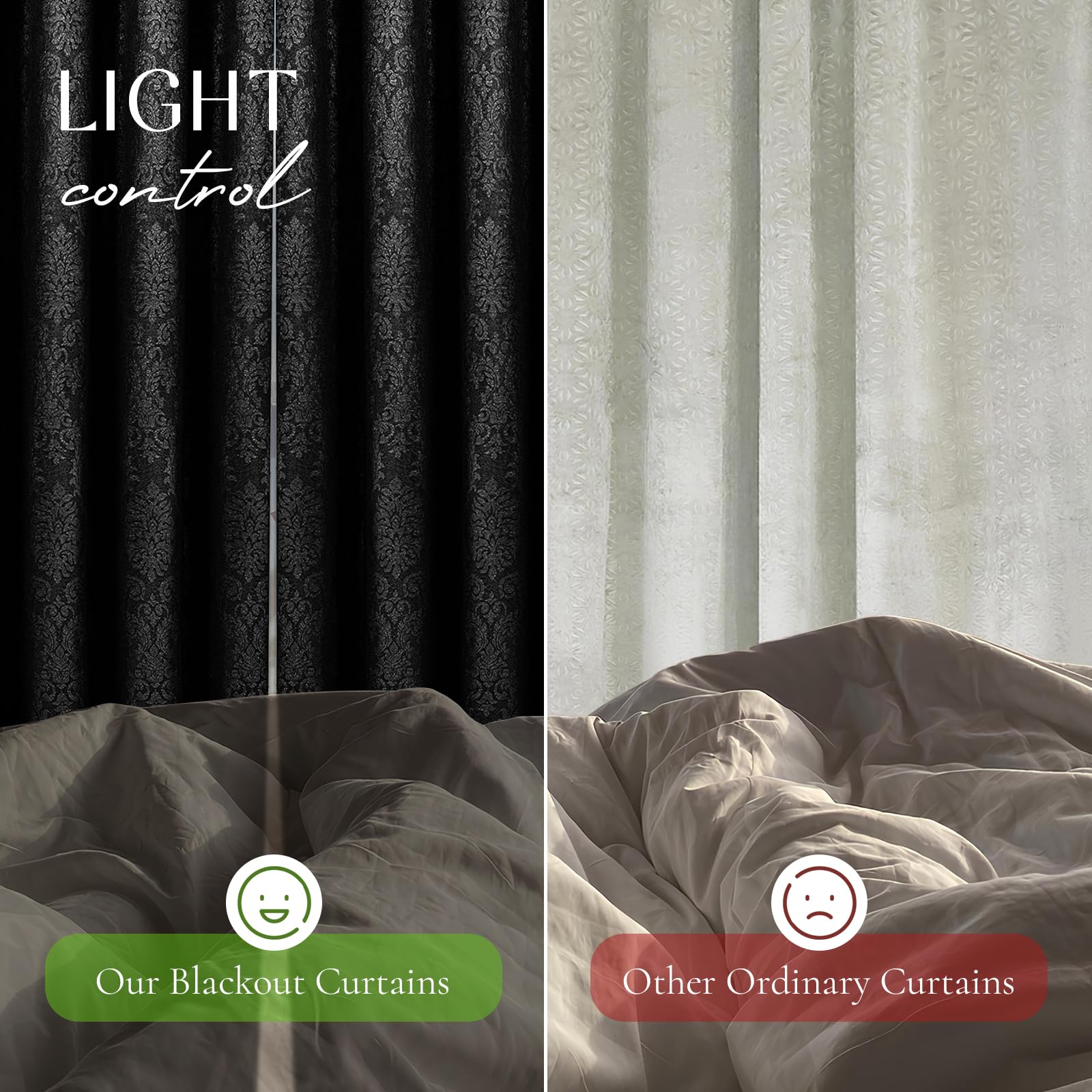 OpulentDreams Embossed Woven Thermal Insulated Curtains - Room Darkening Ring-Top Window Curtains for Bedroom & Living Room - Includes Two Tie Backs - Pair of Panels - Opulent Dreams