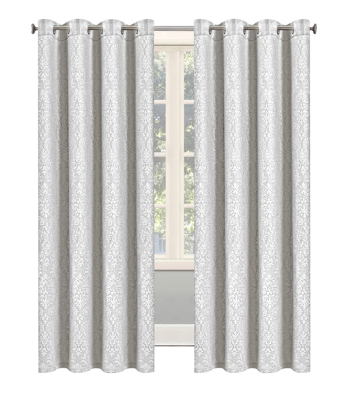 Embossed Woven Thermal Curtains Silver – Room Darkening Eyelet Curtains with Tie Backs
