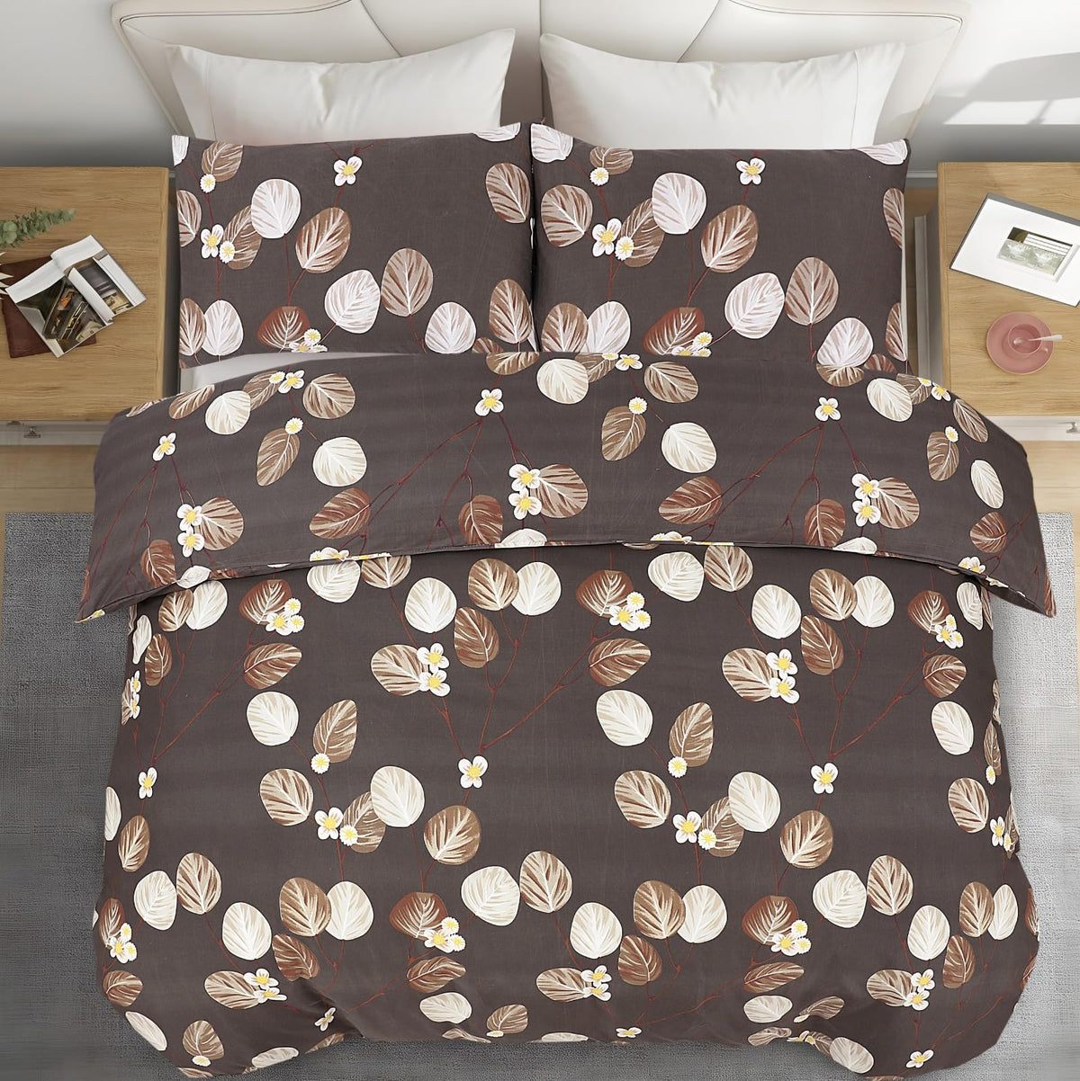 Living Premium Dark Brown 4-Piece Microfiber Duvet Set