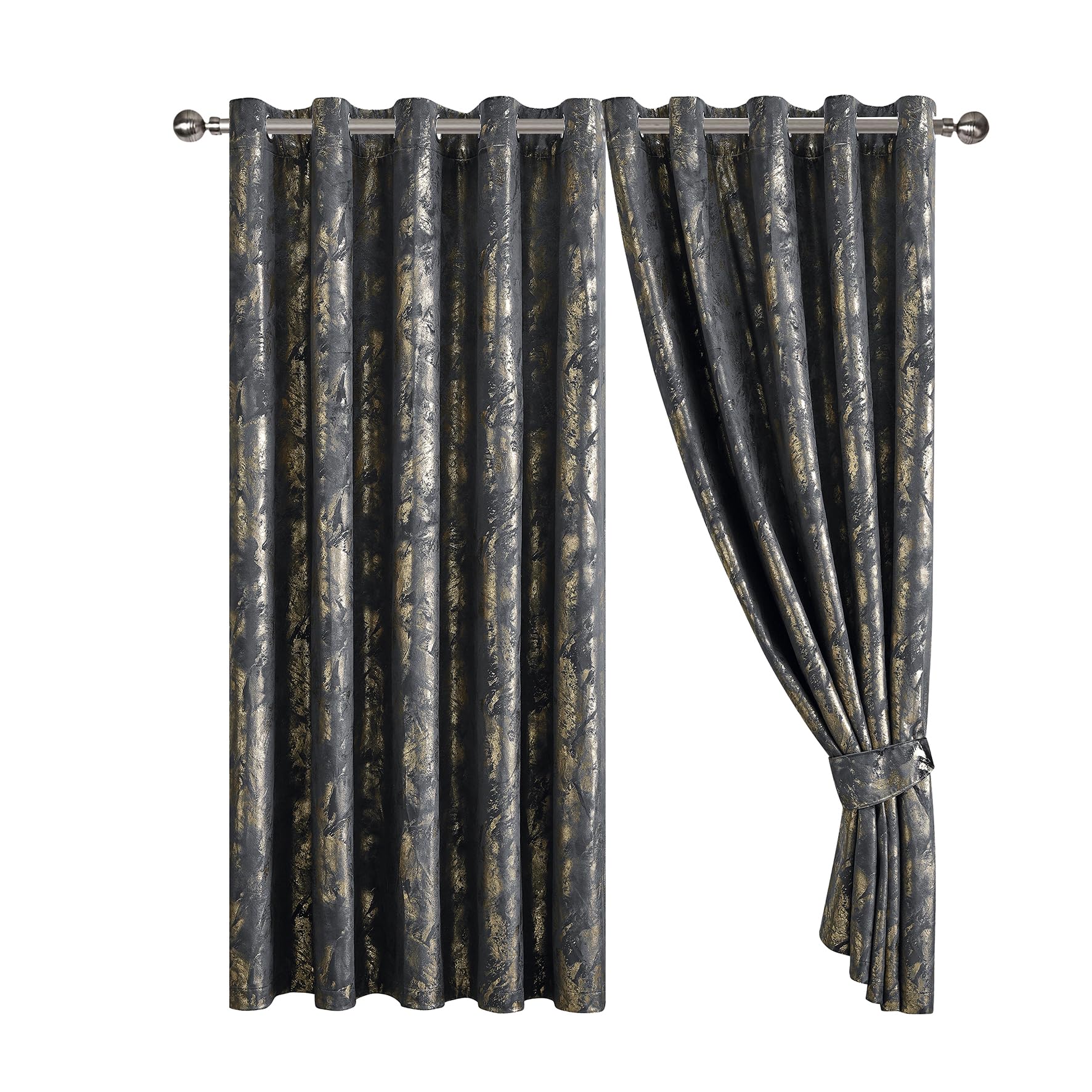 Luxury Metallic Marble Velvet Curtains – Pair