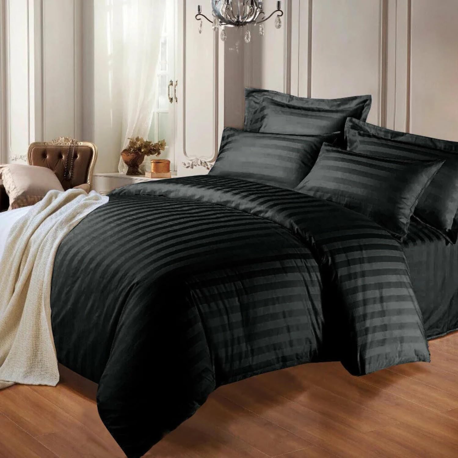 Opulent Living Duvet Cover Set With Pillowcases, Soft Egyptian Cotton Microfiber Bedding Set, Striped Quilt Cover Set, Breathable Easy Care Bedding
