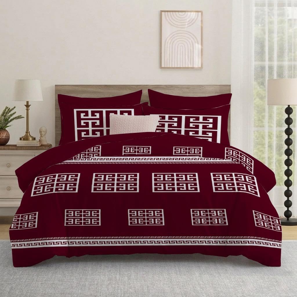 Opulent Living Luxury Greek Key Bedding Set – Geometric Duvet Cover, Fitted Sheet & Pillowcases, Soft Microfibre Bedding Collection