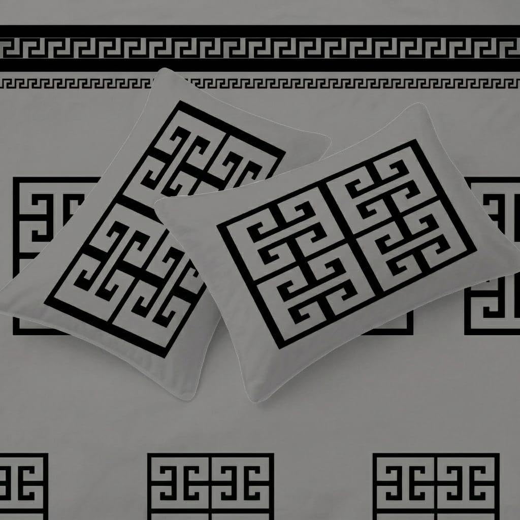 Opulent Living Luxury Greek Key Bedding Set – Geometric Duvet Cover, Fitted Sheet & Pillowcases, Soft Microfibre Bedding Collection
