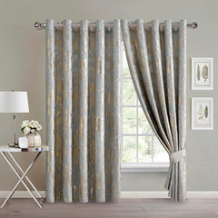 Abstract Metallic Velvet Curtains Silver – Foil Print, Fully Lined & Room Darkening