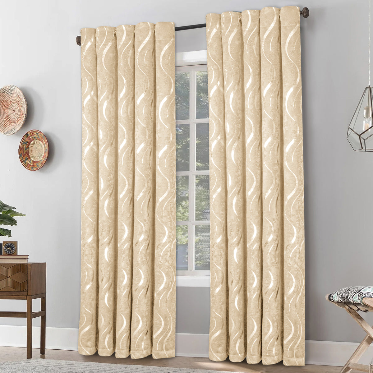 Lustrous Foil Print Luxury Blackout Curtains