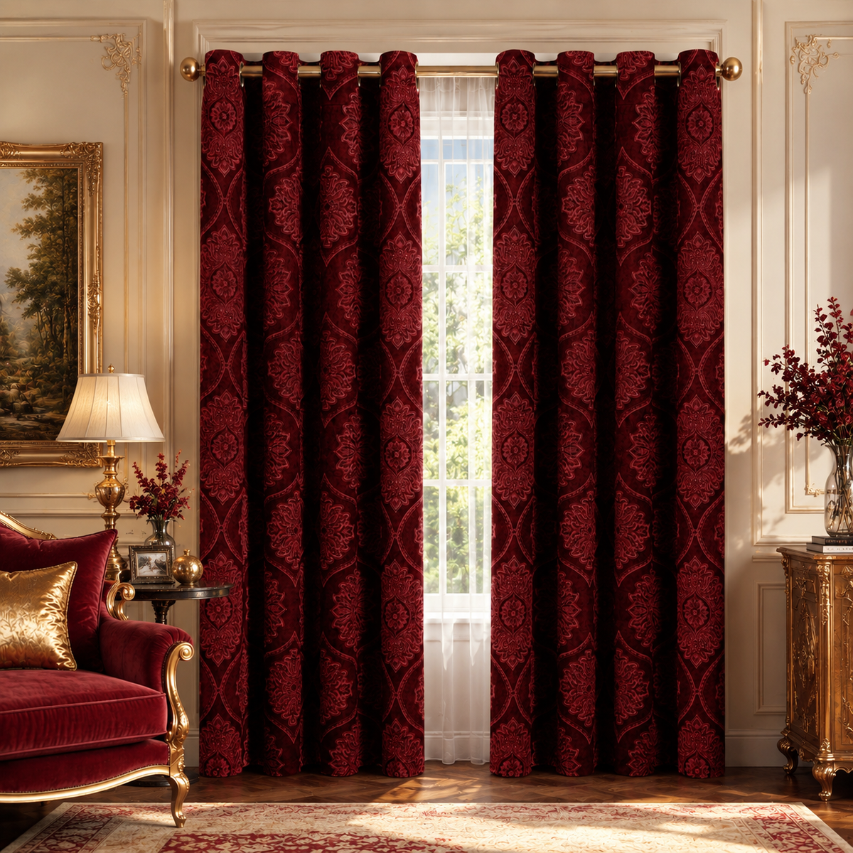 Royal Damask Luxury Blackout Curtains – Cream