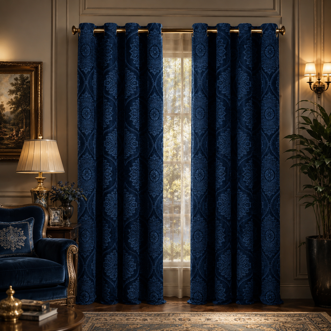 Royal Damask Luxury Blackout Curtains – Cream