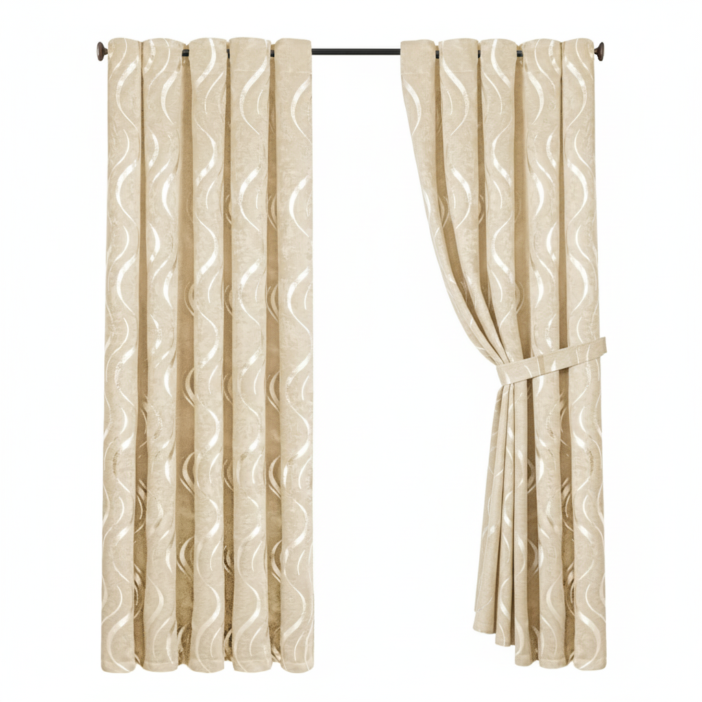 Lustrous Foil Print Luxury Blackout Curtains