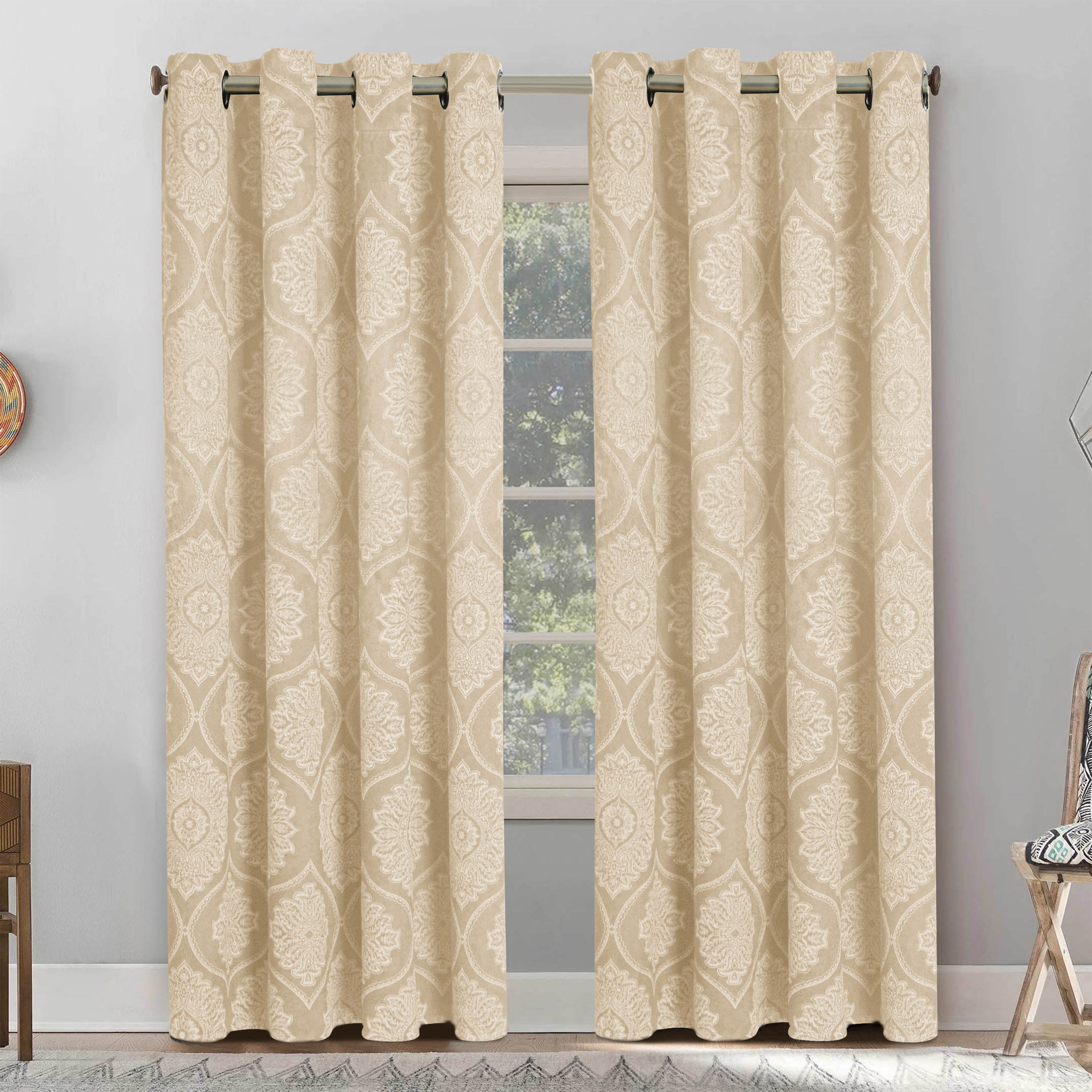 Royal Damask Luxury Blackout Curtains – Cream