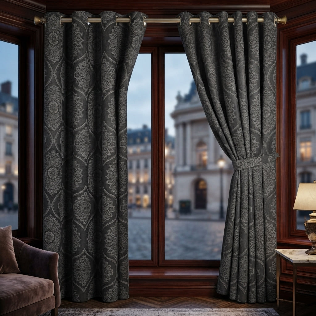 Royal Damask Luxury Blackout Curtains – Cream