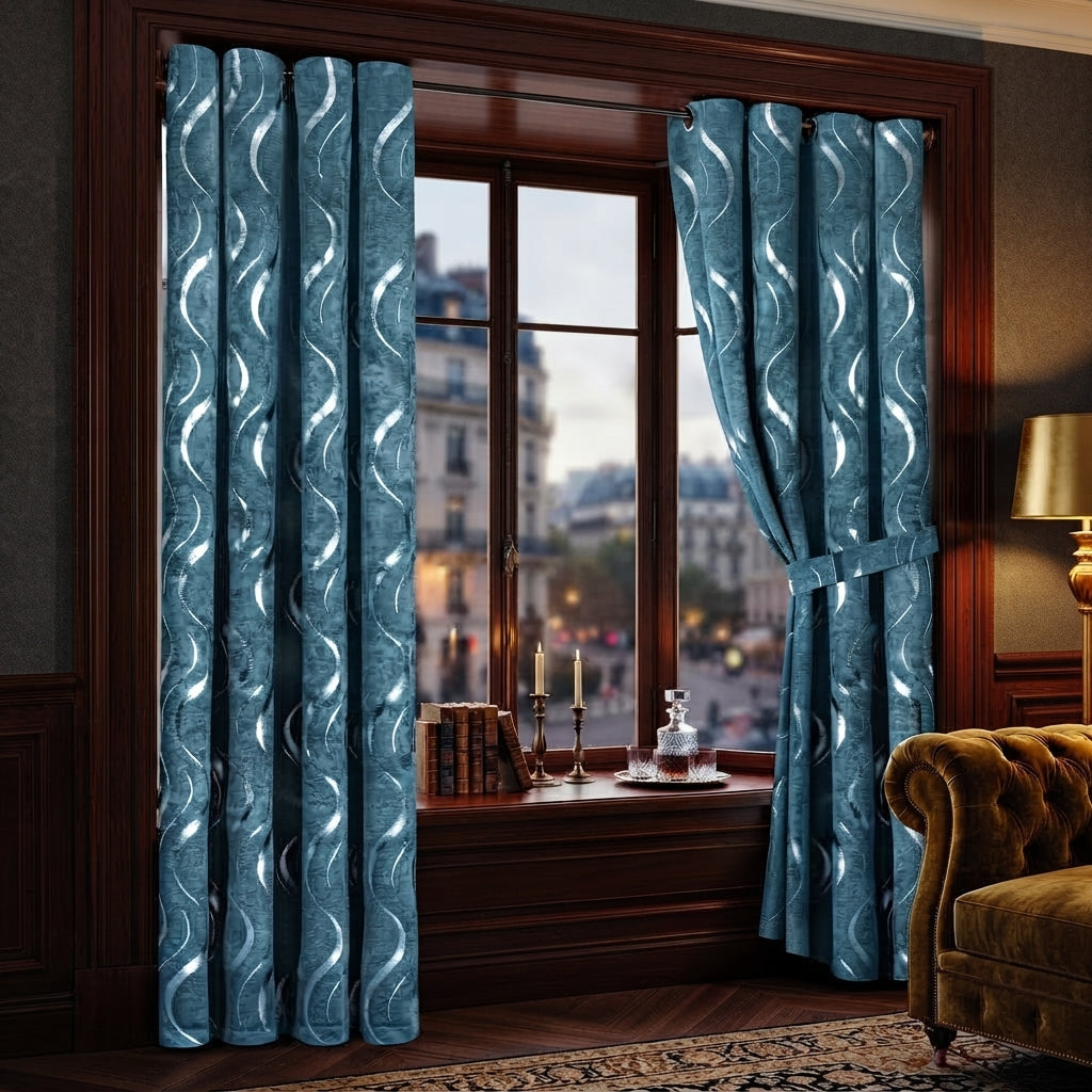 Lustrous Foil Print Luxury Blackout Curtains