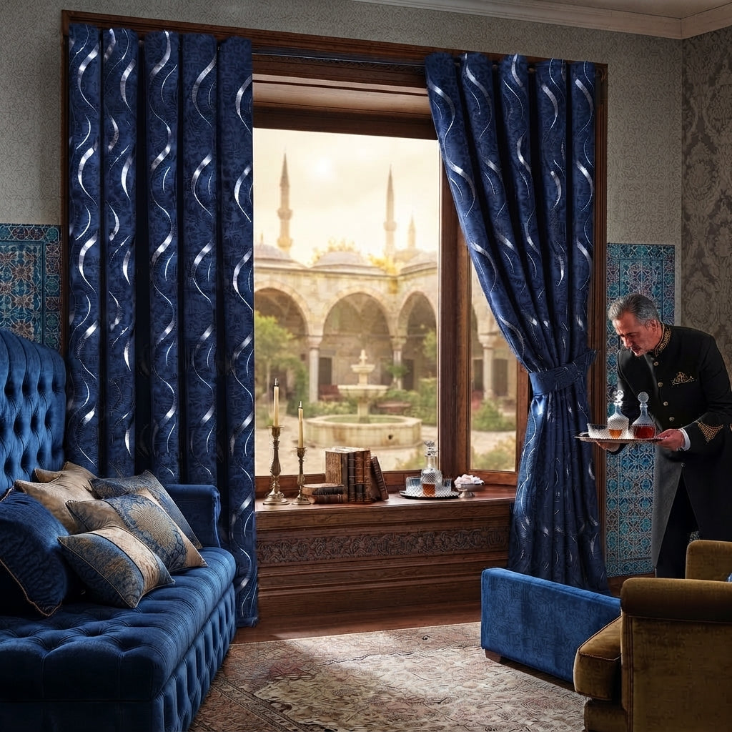 Lustrous Foil Print Luxury Blackout Curtains