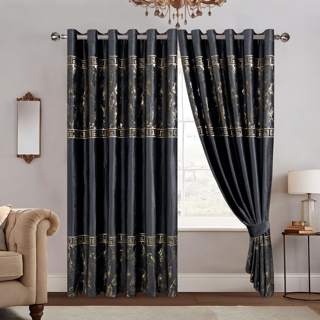 Greek Key Luxury Textured Blackout Curtains