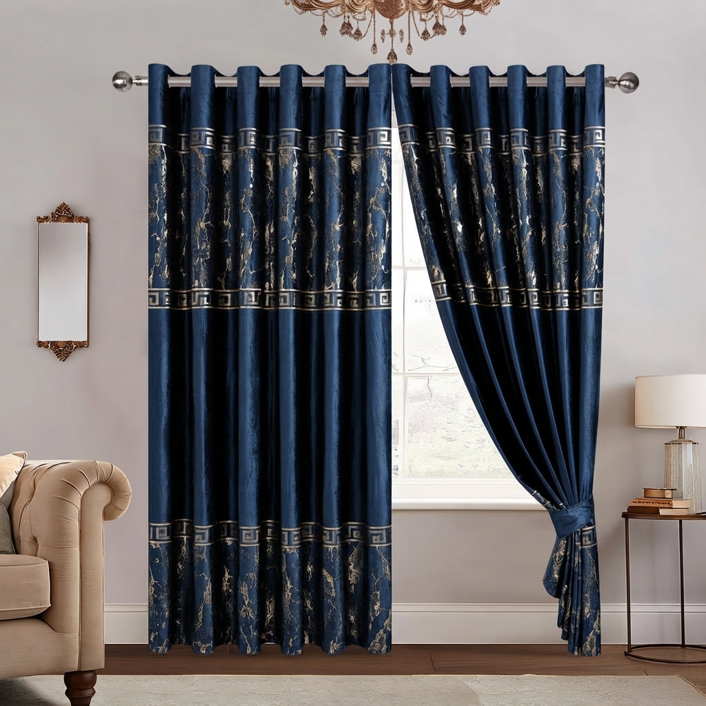 Greek Key Luxury Textured Blackout Curtains
