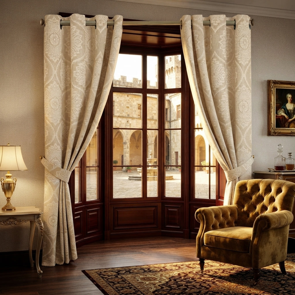 Royal Damask Luxury Blackout Curtains – Cream