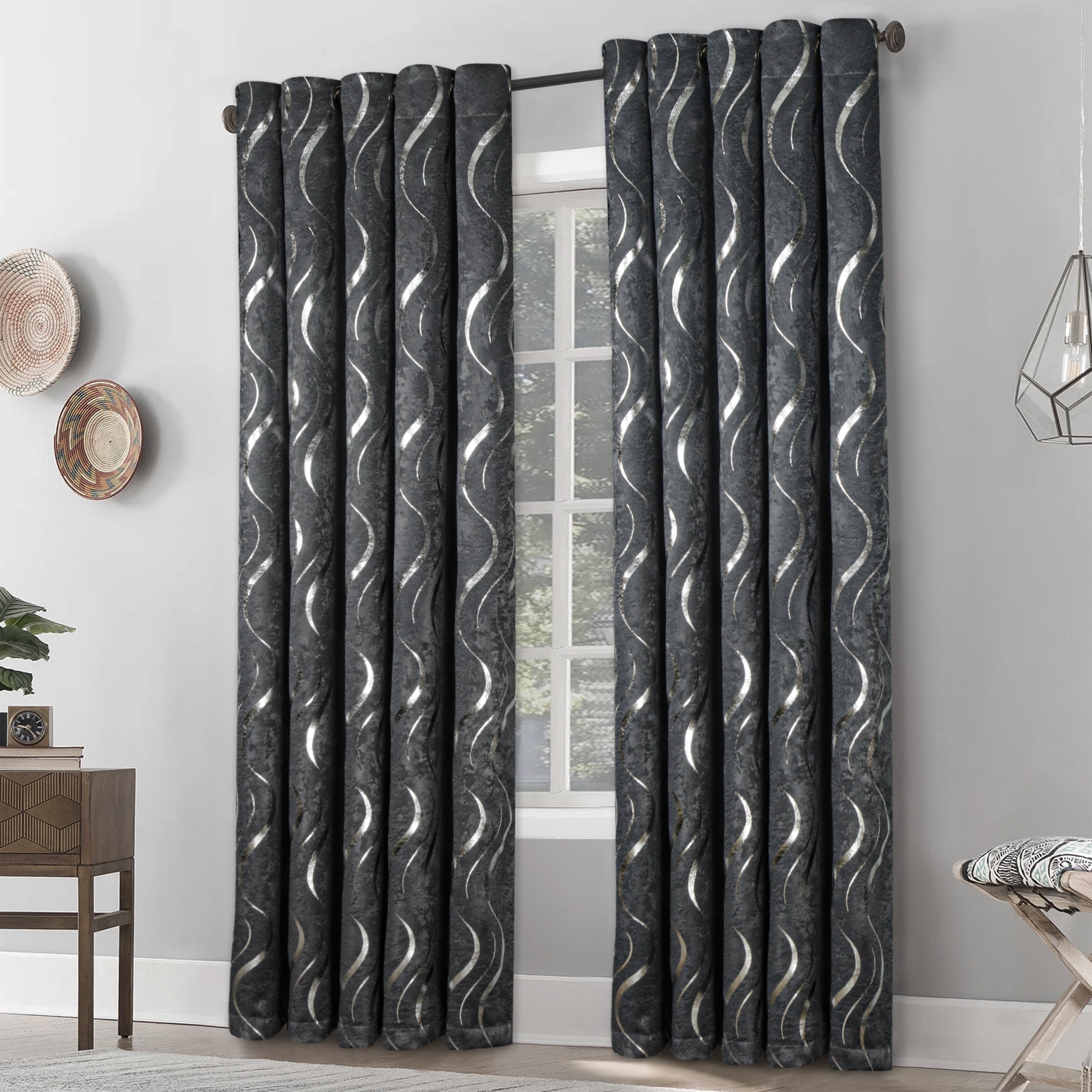 Lustrous Foil Print Luxury Blackout Curtains