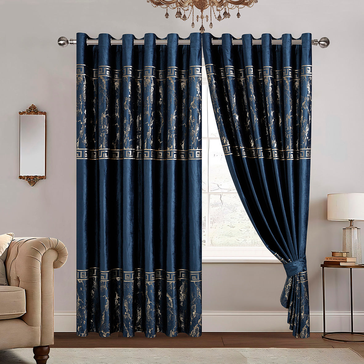 Greek Key Luxury Textured Blackout Curtains