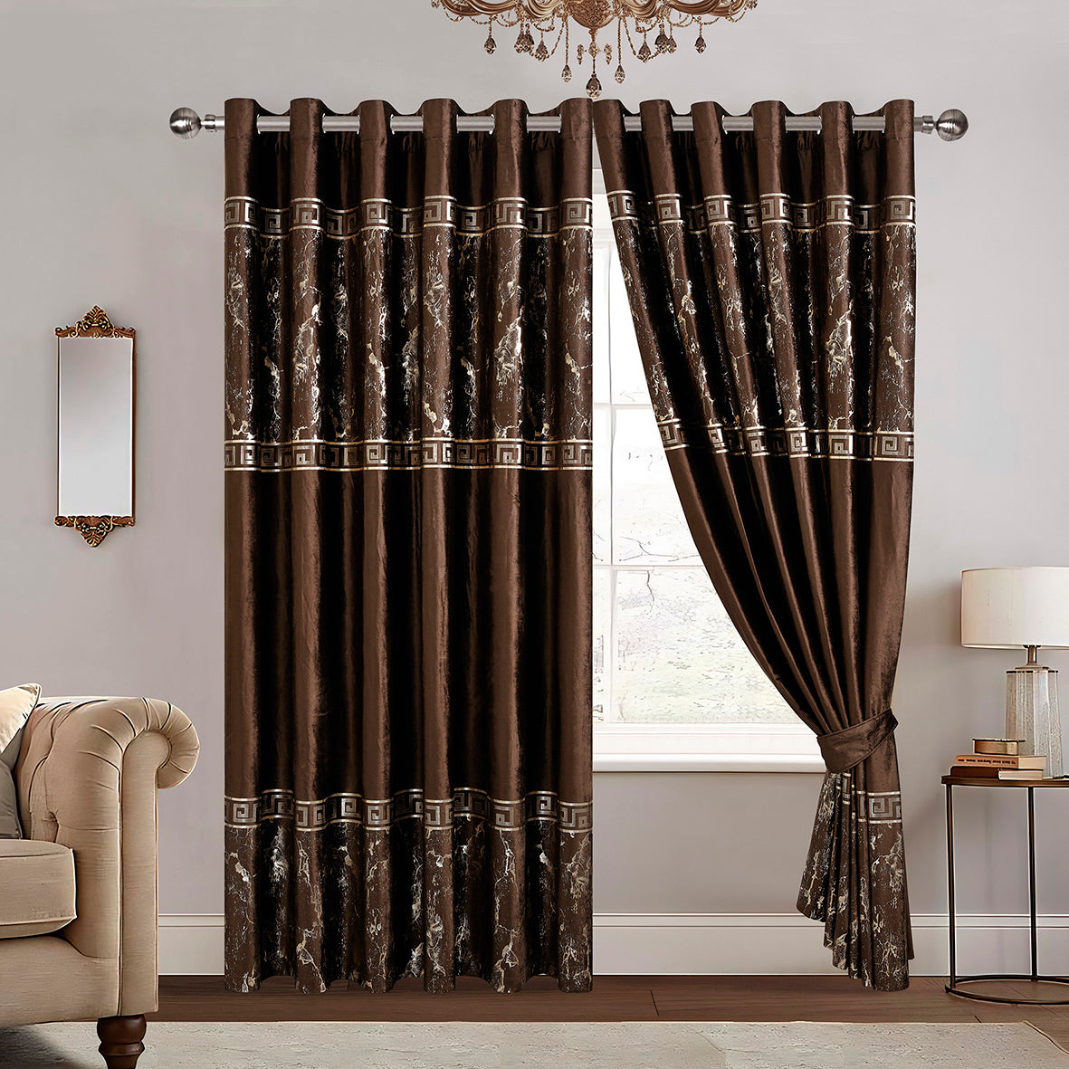 Greek Key Luxury Textured Blackout Curtains