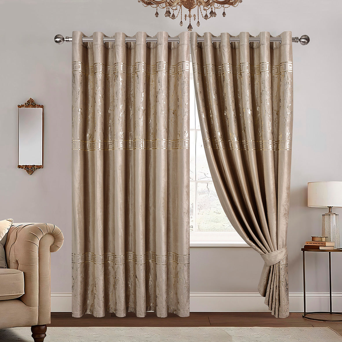 Greek Key Luxury Textured Blackout Curtains