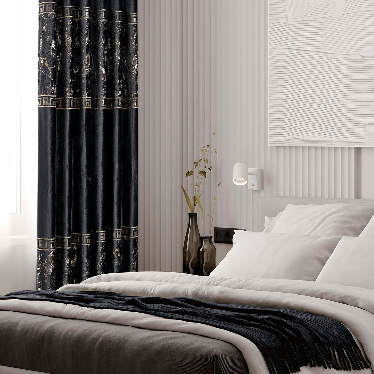 Greek Key Luxury Textured Blackout Curtains