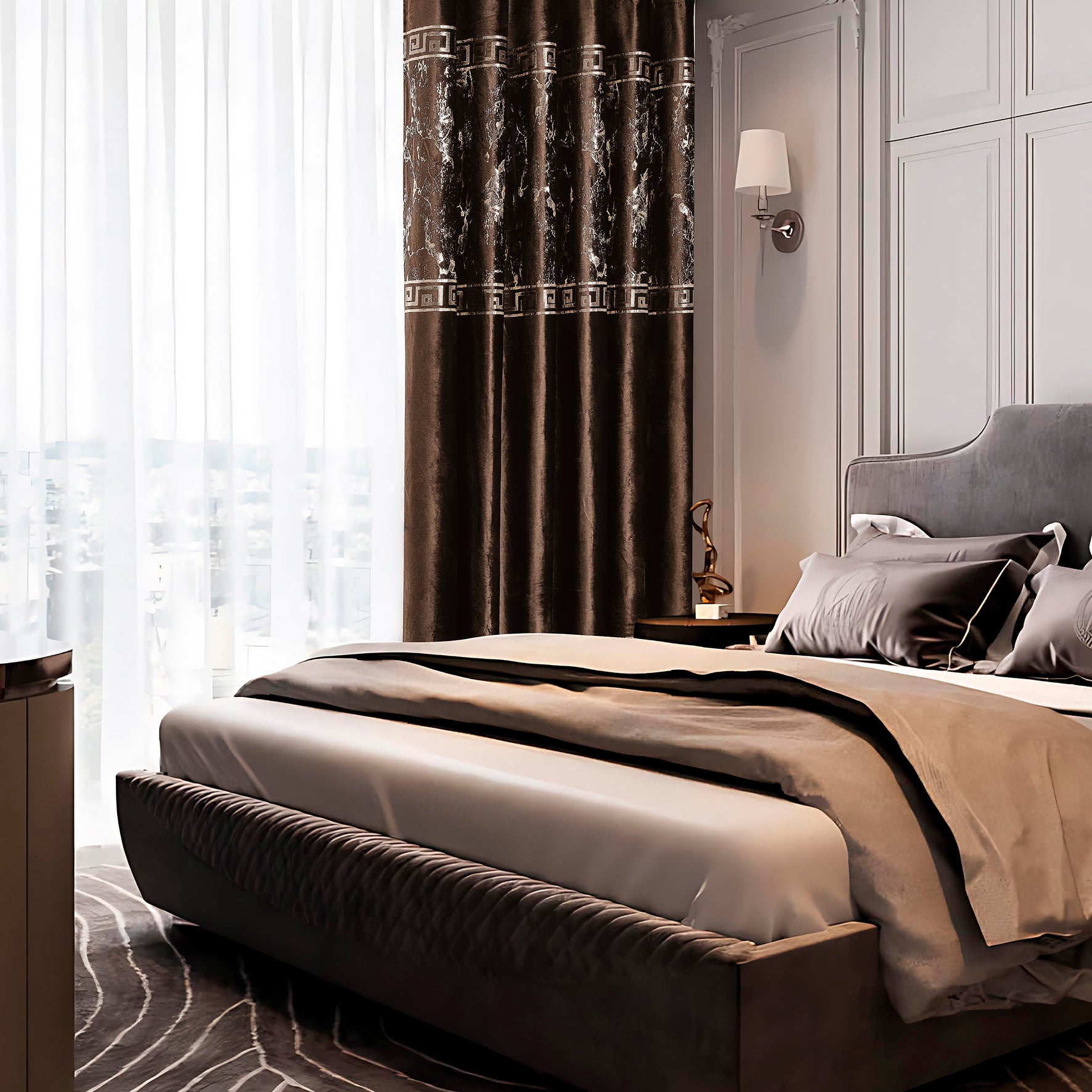 Greek Key Luxury Textured Blackout Curtains