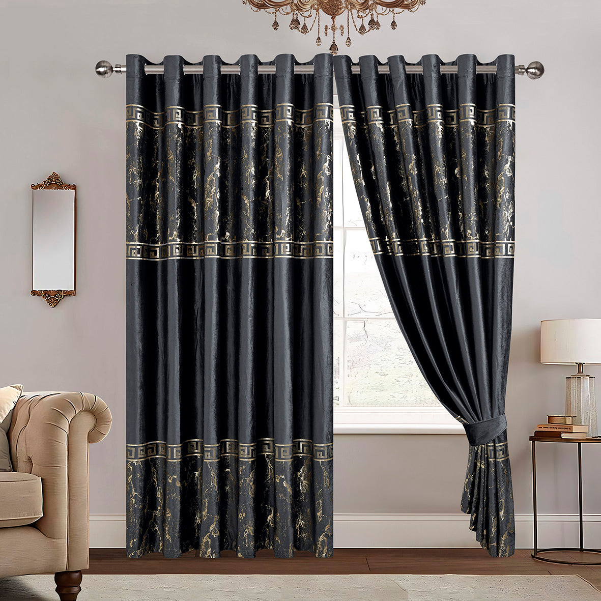 Greek Key Luxury Textured Blackout Curtains