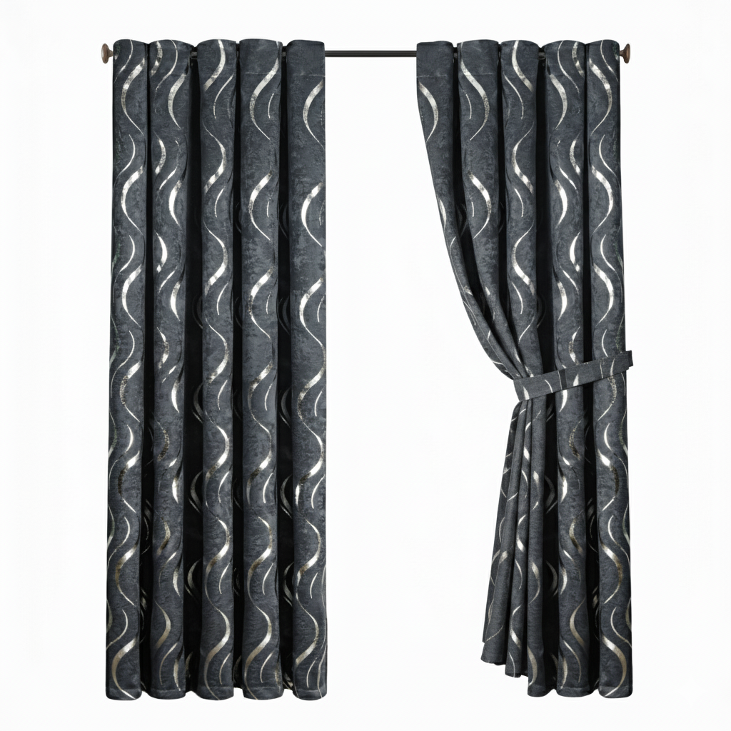 Lustrous Foil Print Luxury Blackout Curtains