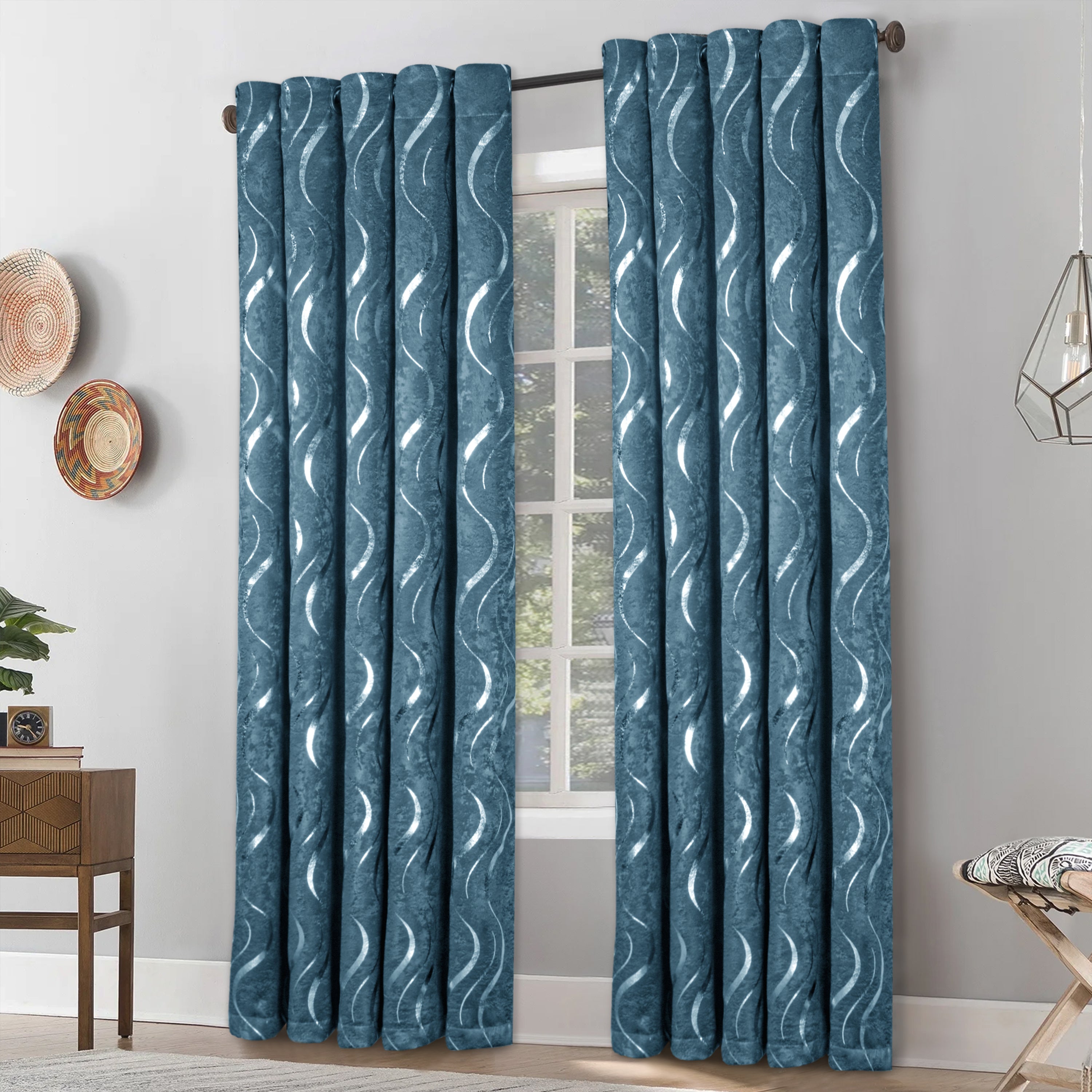 Lustrous Foil Print Luxury Blackout Curtains