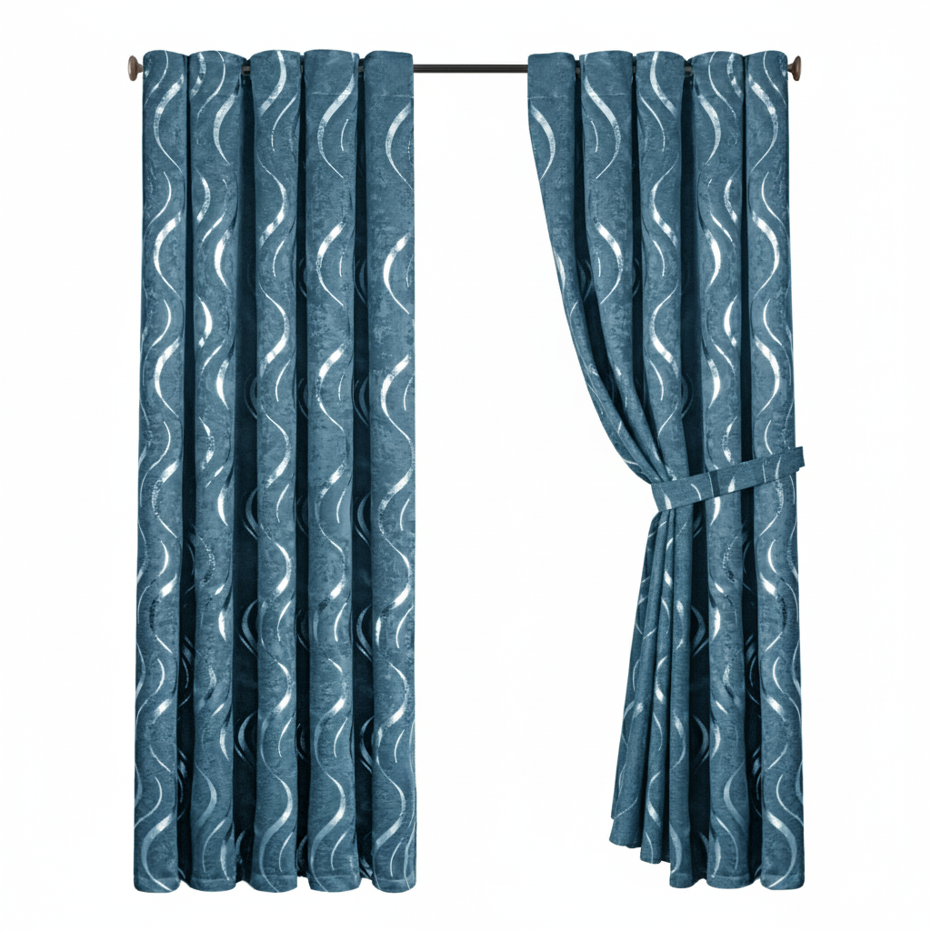 Lustrous Foil Print Luxury Blackout Curtains
