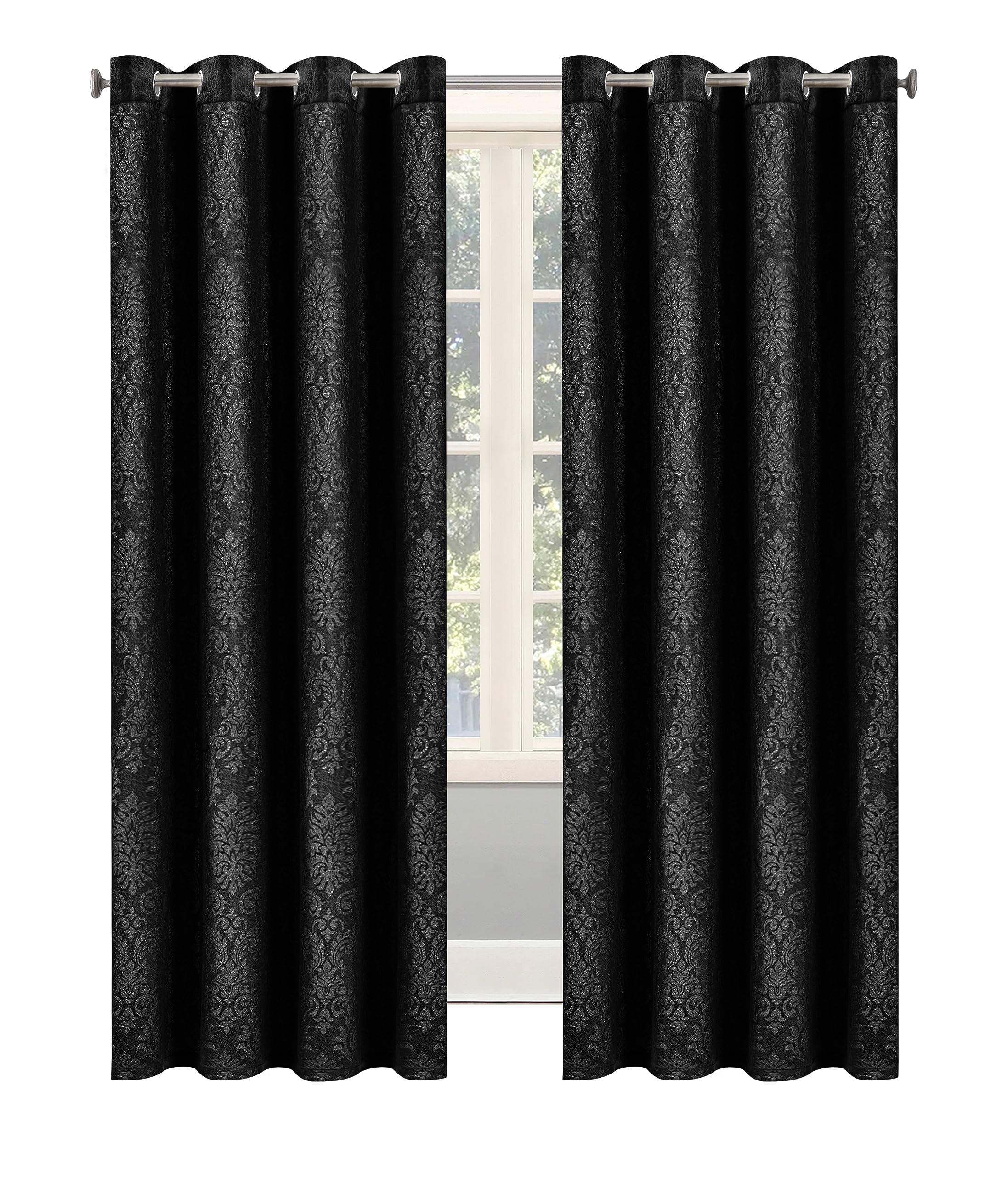 OpulentDreams Embossed Woven Thermal Insulated Curtains - Room Darkening Ring-Top Window Curtains for Bedroom & Living Room - Includes Two Tie Backs - Pair of Panels - Opulent Dreams