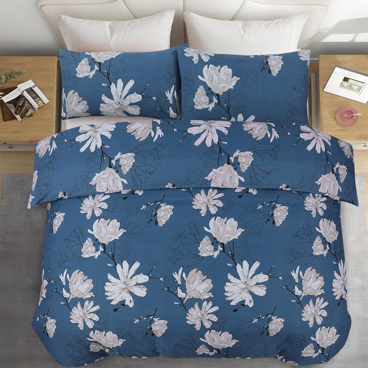 Living Premium Blue 4-Piece Microfiber Duvet Set
