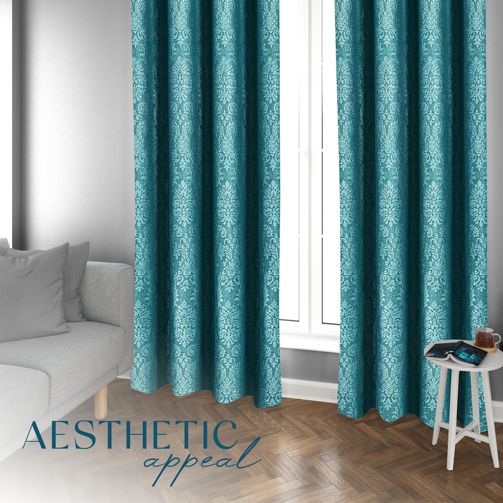 OpulentDreams Embossed Woven Thermal Insulated Curtains - Room Darkening Ring-Top Window Curtains for Bedroom & Living Room - Includes Two Tie Backs - Pair of Panels - Opulent Dreams