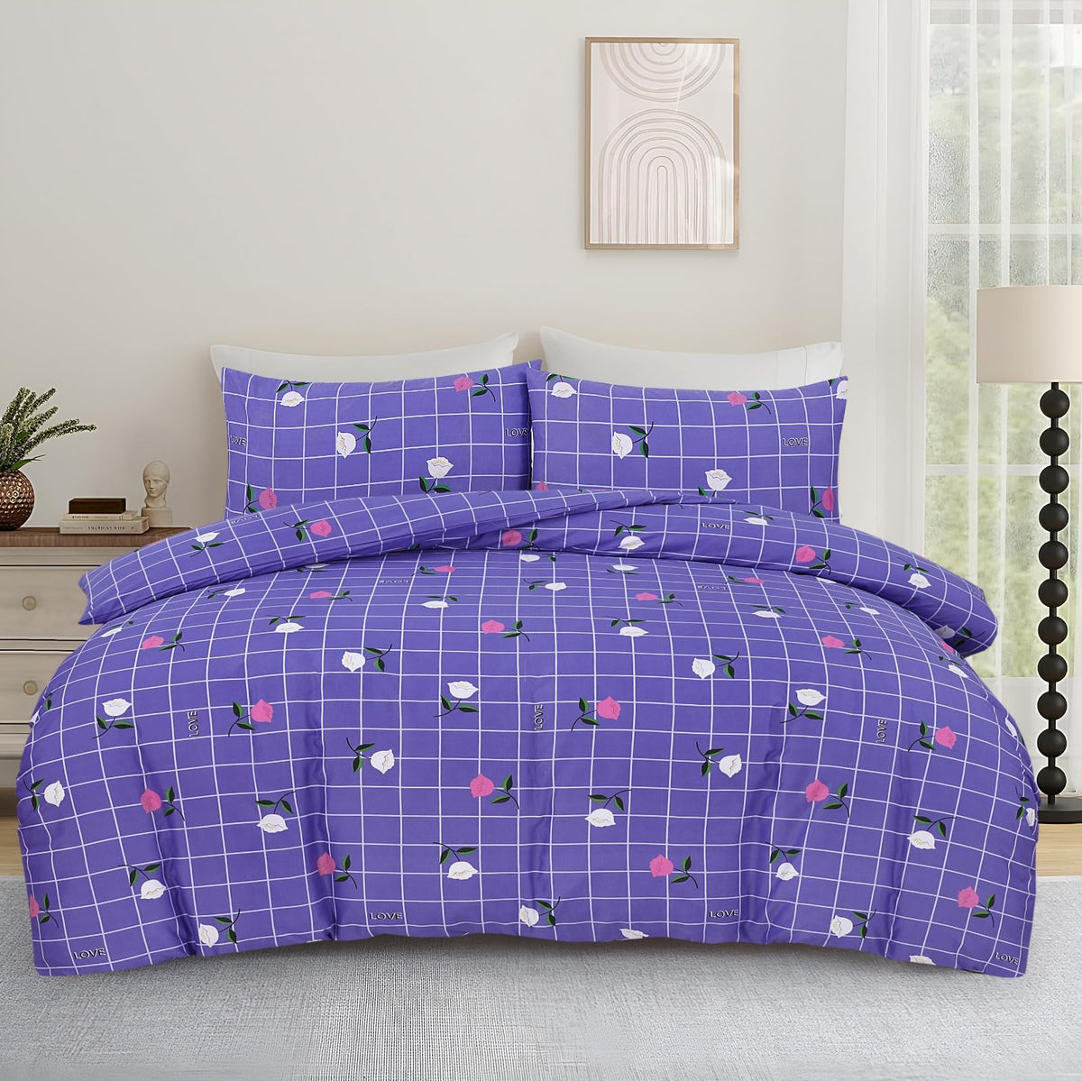 Living Premium Purple 4-Piece Microfiber Duvet Set