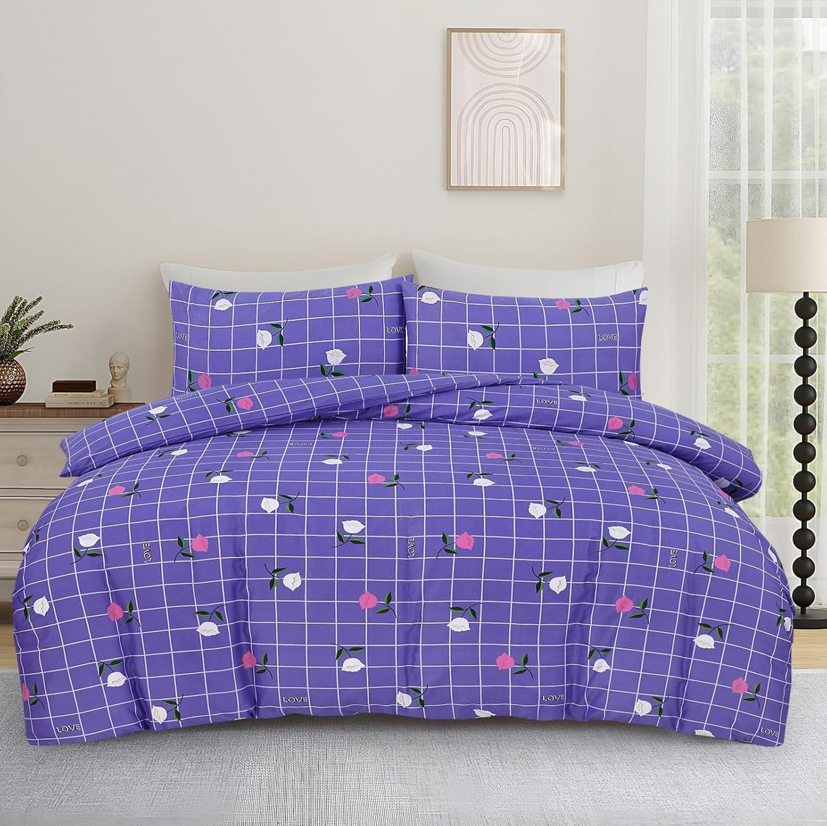 Living Premium Purple 4-Piece Microfiber Duvet Set