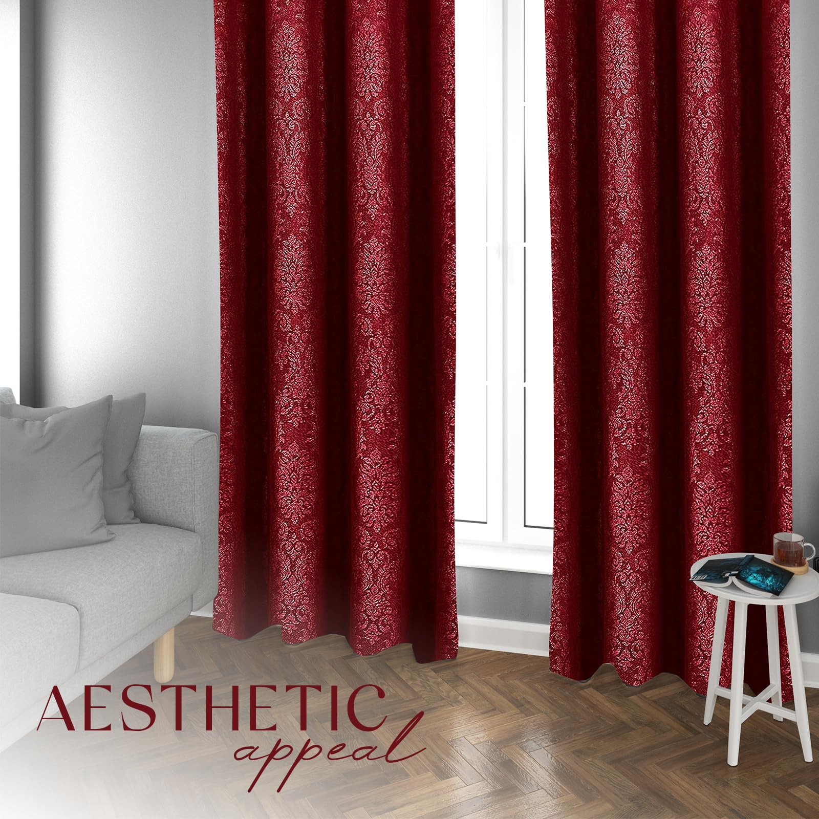 OpulentDreams Embossed Woven Thermal Insulated Curtains - Room Darkening Ring-Top Window Curtains for Bedroom & Living Room - Includes Two Tie Backs - Pair of Panels - Opulent Dreams
