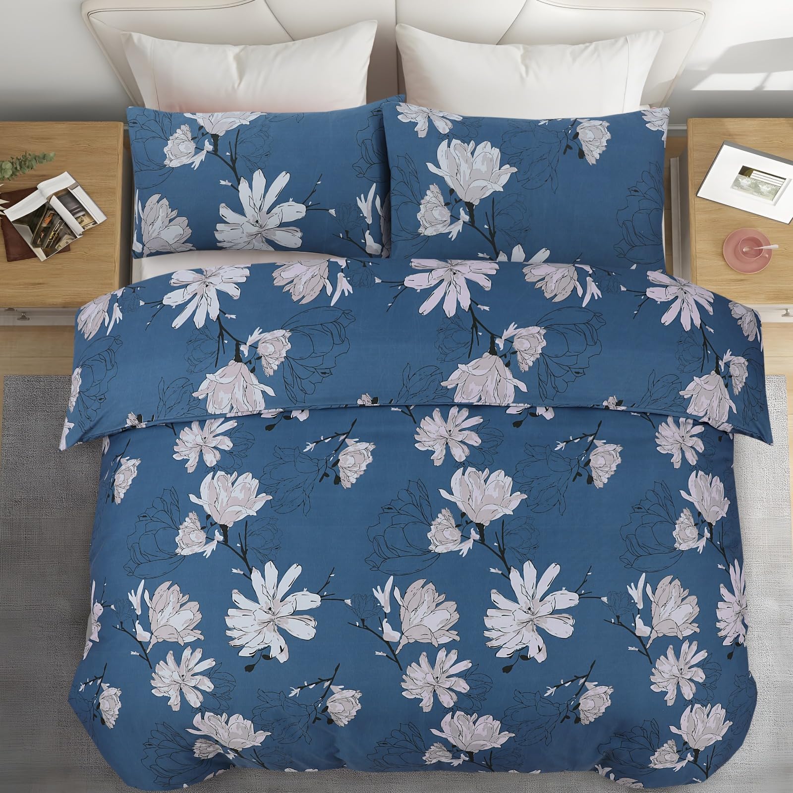 Living Premium Blue 4-Piece Microfiber Duvet Set