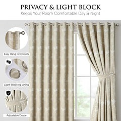 Jacquard Curtains Cream 2 – Fully Lined Ring Top Curtains with Tie Backs