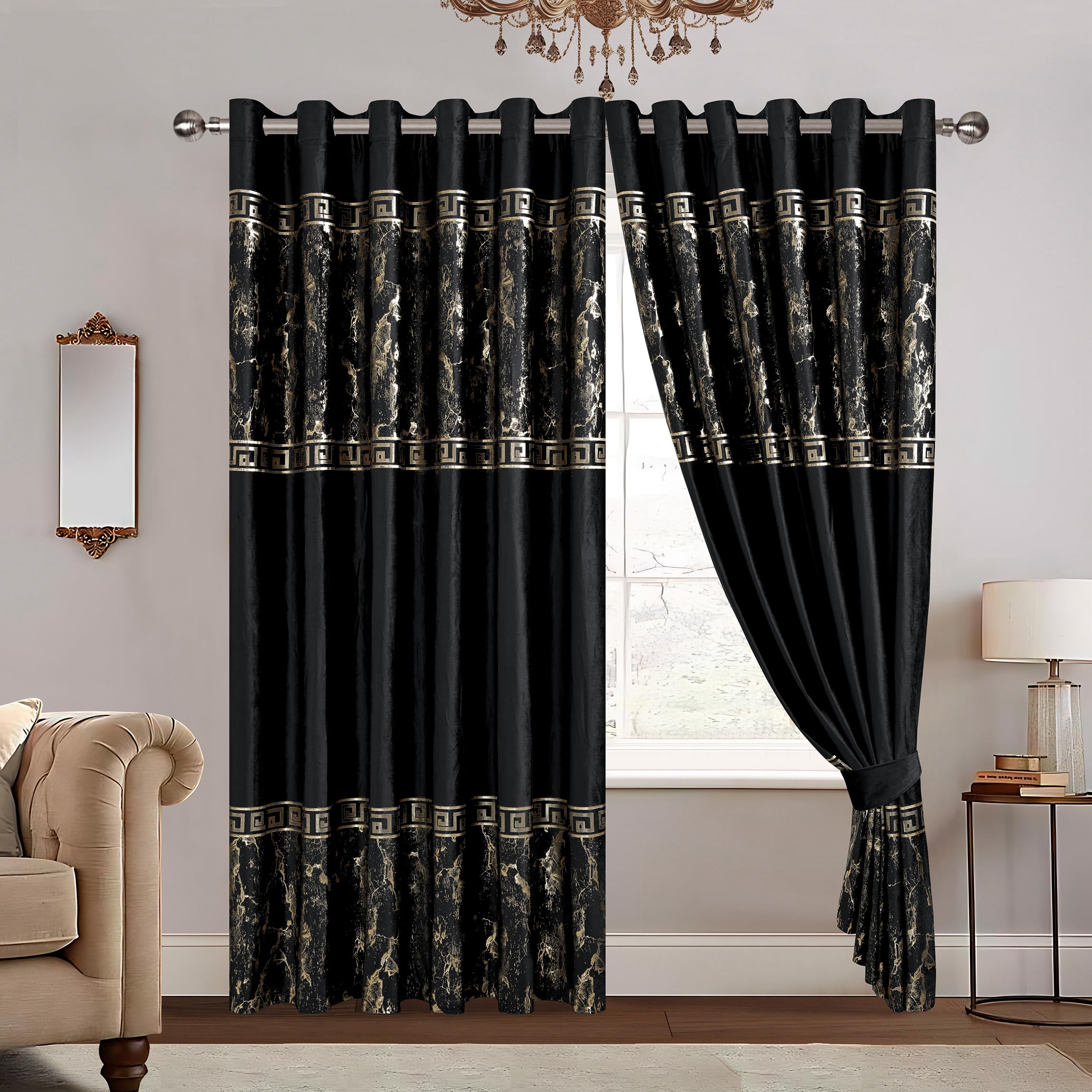 Luxury Greek Key Velvet Curtains – Pair