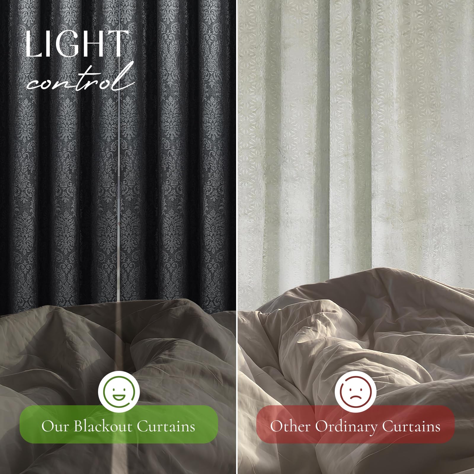OpulentDreams Embossed Woven Thermal Insulated Curtains - Room Darkening Ring-Top Window Curtains for Bedroom & Living Room - Includes Two Tie Backs - Pair of Panels - Opulent Dreams