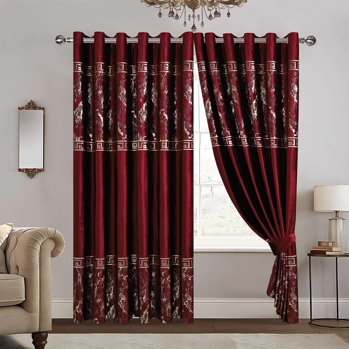 Luxury Greek Key Velvet Curtains – Pair