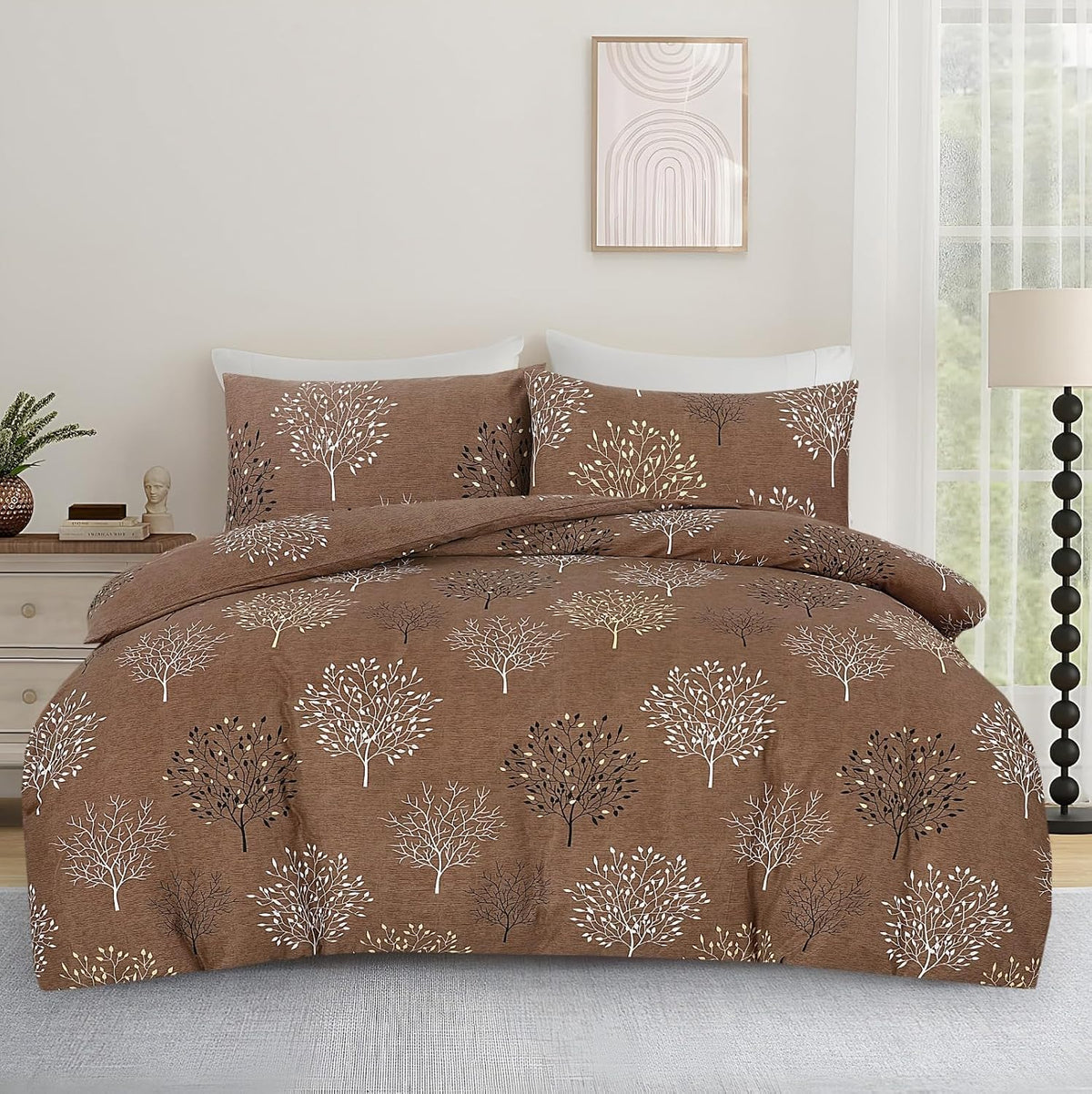 Living Premium Brown 4-Piece Microfiber Duvet Set