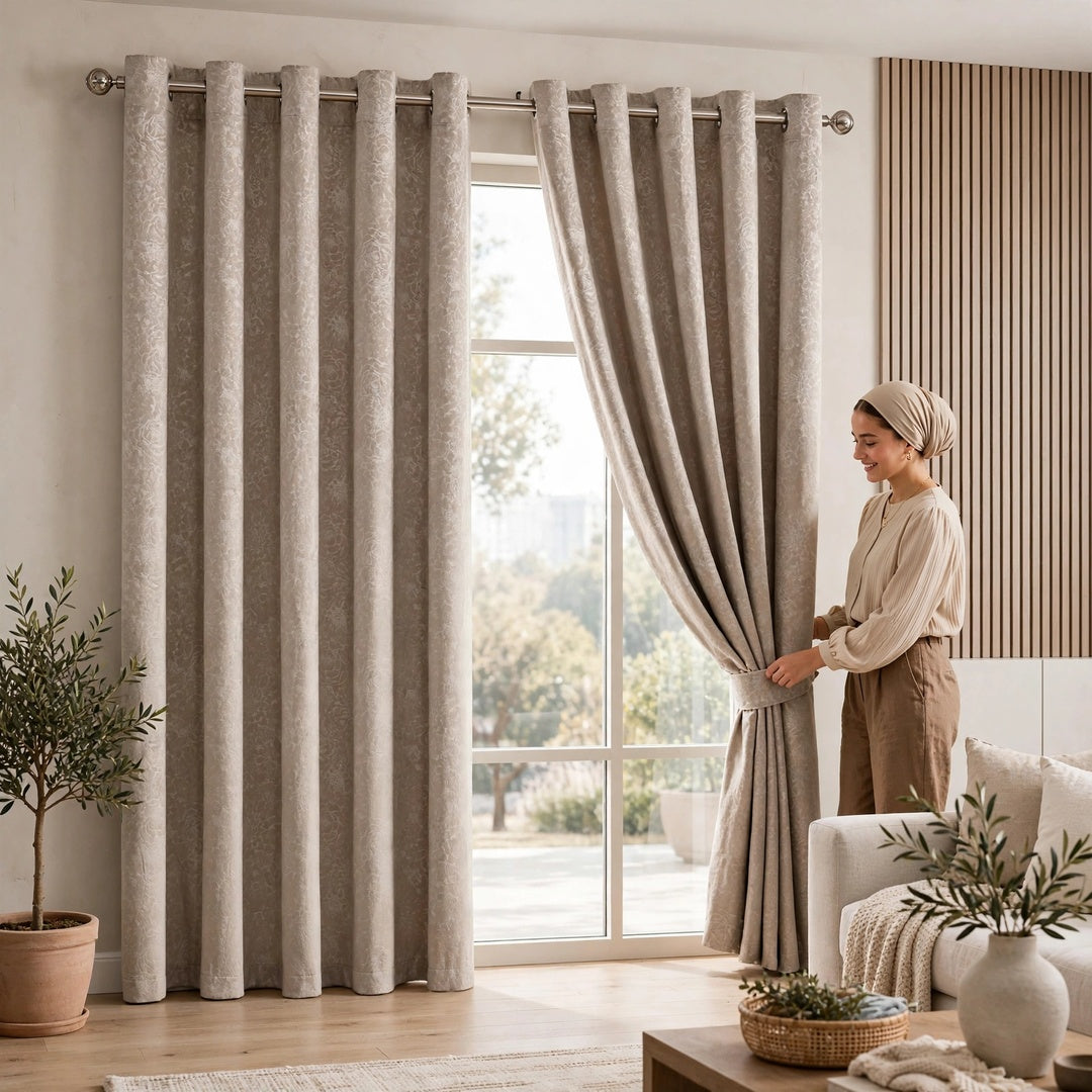 Luxury Floral Jacquard Velvet Curtains – Pair