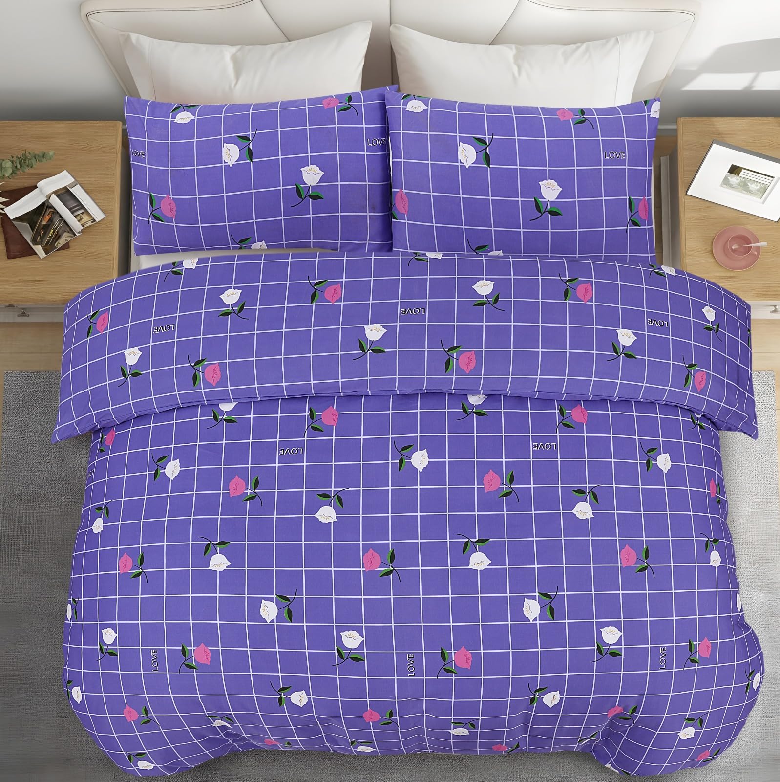 Living Premium Purple 4-Piece Microfiber Duvet Set