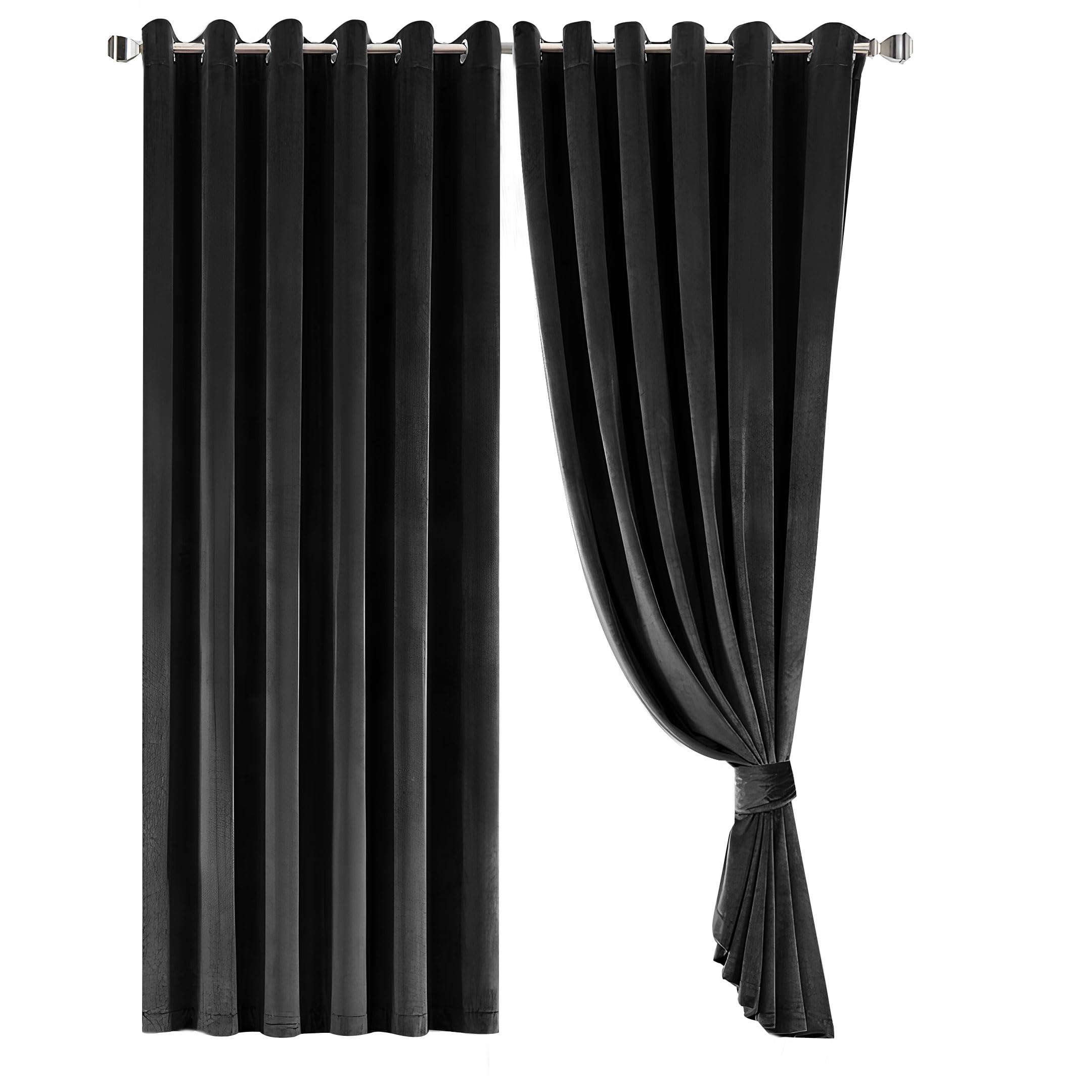 Opulent Dreams Crushed Velvet Curtains - Fully Lined & Room Darkening - Eyelet Ring Top for Bedroom & Living Room - Includes Two Tie Backs - Pair of Panels