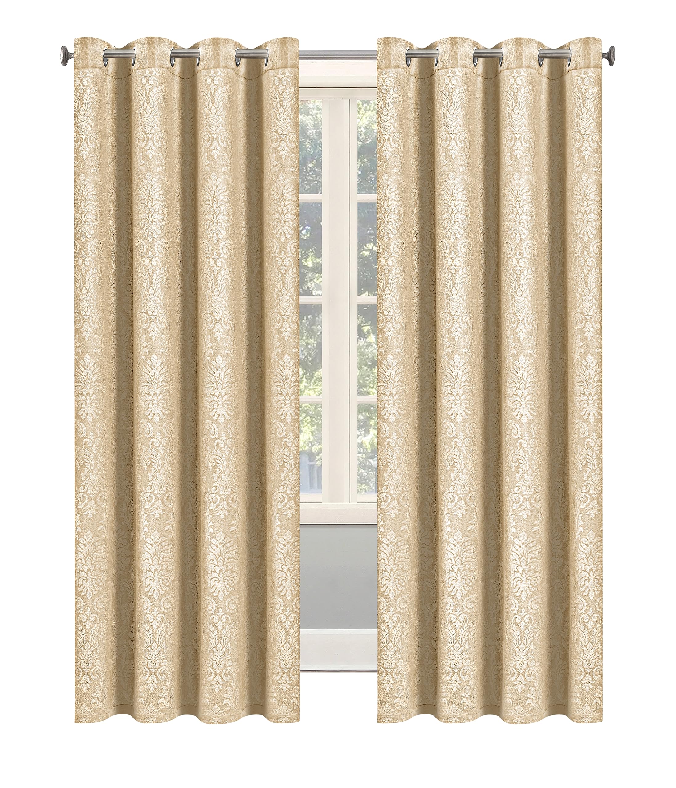 OpulentDreams Embossed Woven Thermal Insulated Curtains - Room Darkening Ring-Top Window Curtains for Bedroom & Living Room - Includes Two Tie Backs - Pair of Panels - Opulent Dreams