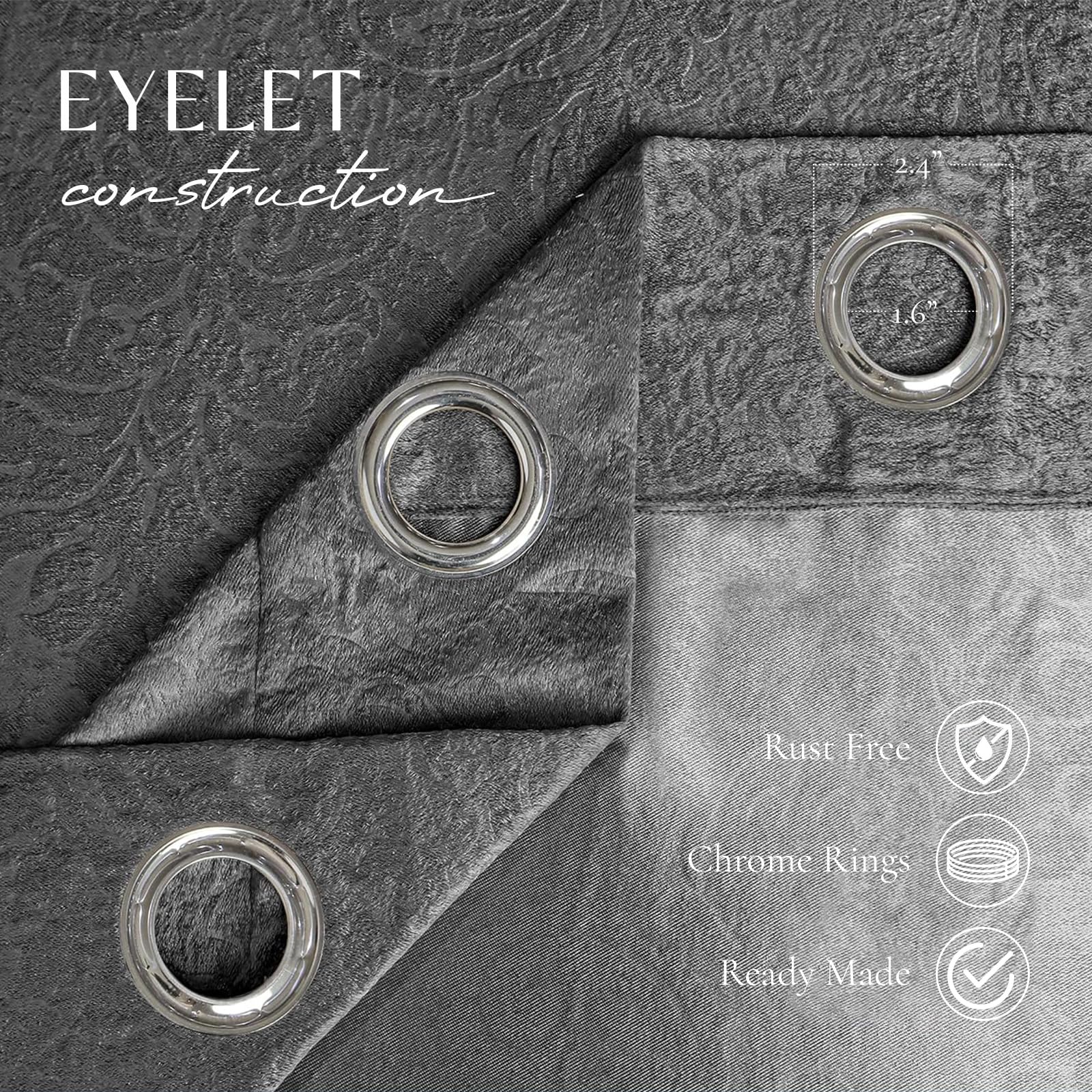 OpulentDreams Embossed Woven Thermal Insulated Curtains - Room Darkening Ring-Top Window Curtains for Bedroom & Living Room - Includes Two Tie Backs - Pair of Panels - Opulent Dreams