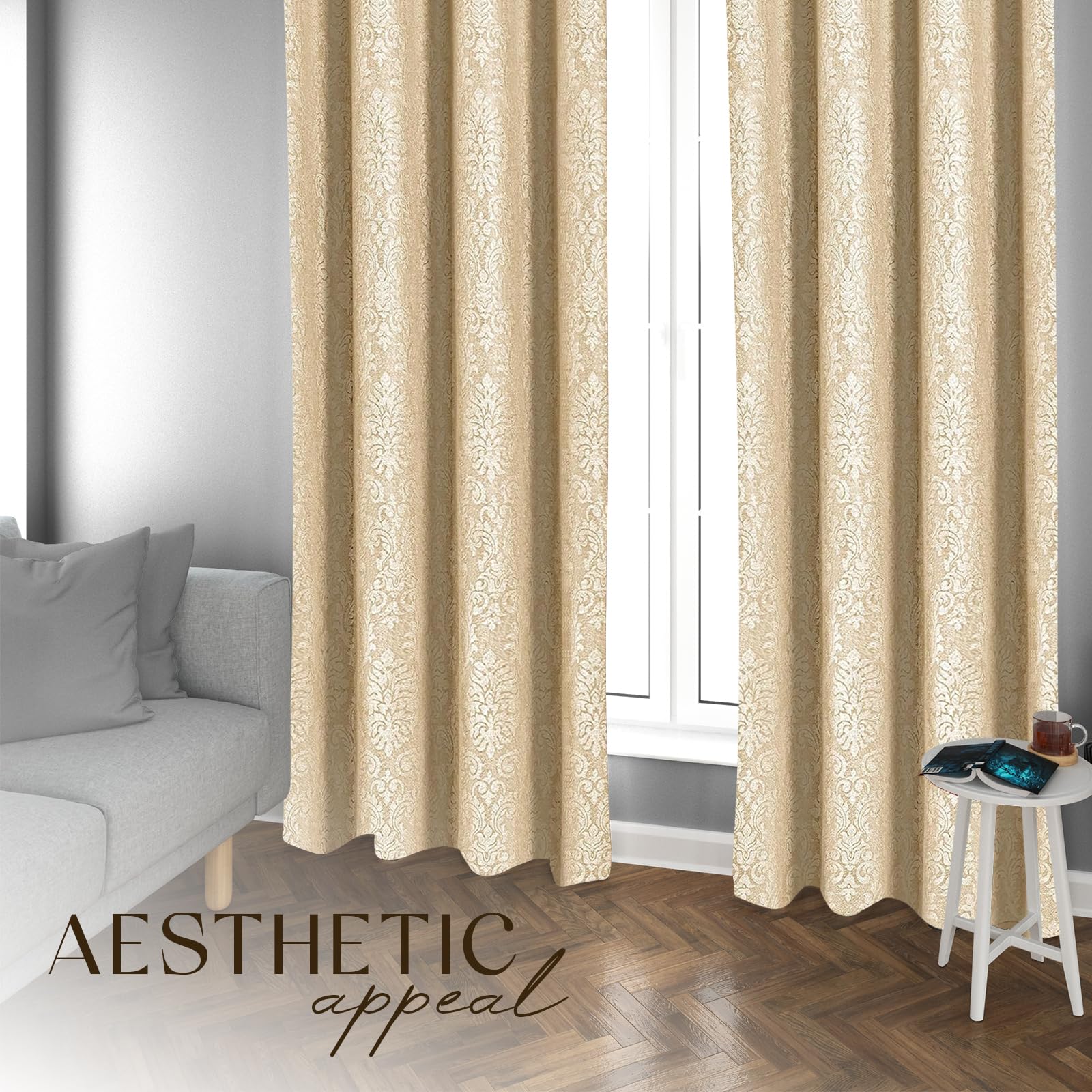 OpulentDreams Embossed Woven Thermal Insulated Curtains - Room Darkening Ring-Top Window Curtains for Bedroom & Living Room - Includes Two Tie Backs - Pair of Panels - Opulent Dreams