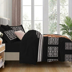 Opulent Living Luxury Royal Blue Geometric Bedding Set – Greek Key Pattern Duvet Cover Set with Pillowcases, Soft Microfiber Comforter Cover,