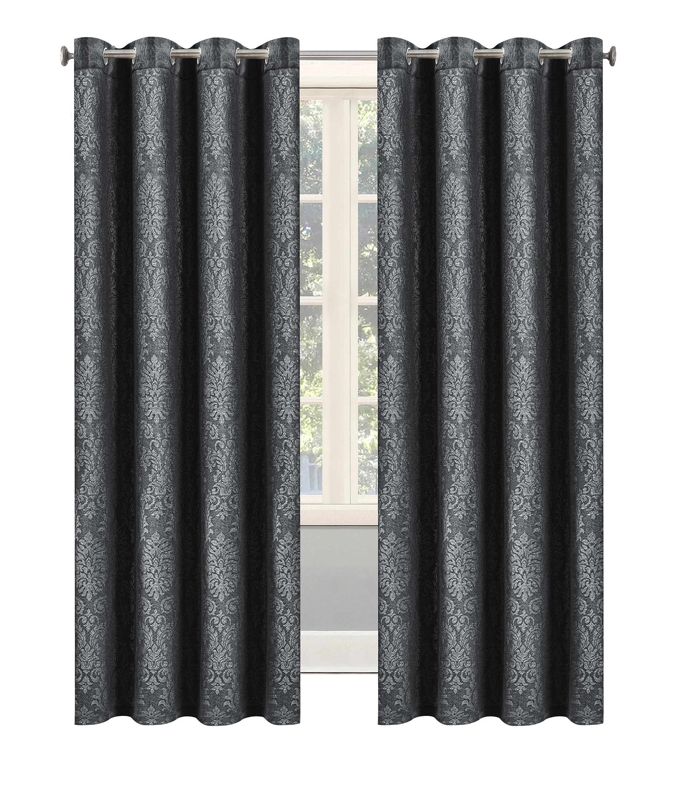 OpulentDreams Embossed Woven Thermal Insulated Curtains - Room Darkening Ring-Top Window Curtains for Bedroom & Living Room - Includes Two Tie Backs - Pair of Panels - Opulent Dreams