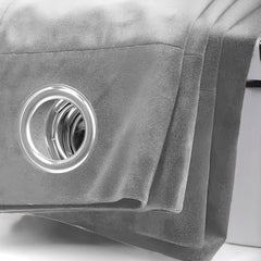 Crushed Velvet Curtains Grey – Fully Lined, Room Darkening Eyelet Curtains with Tie Backs